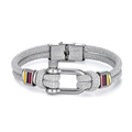 Gray braided rope bracelet with stainless steel horseshoe clasp and enamel stripes - Gray (GS1764B)