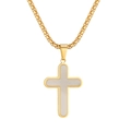 Klassische zweifarbige Kreuzanhänger-Halskette in Gold und Silber auf weißem Grund - Mit Kette / Gold und Silber Zweifarbige Halskette