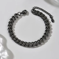 Bracciale a catena cubana minimalista in acciaio inossidabile nero con chiusura a moschettone - Stile Cubano Canna di Fucile (GS1819H)