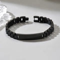 Men's matte black titanium steel bracelet with watch-style links and blank metal plate - Black