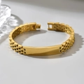 Bracciale in acciaio inossidabile dorato stile orologio con piastra ID lucida da incidere - Oro