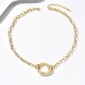 Goldene grobe Gliederkette aus Edelstahl mit flachem ovalem Anhänger und Karabinerverschluss - Gold (GX2751J)