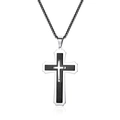 Heren dubbele kruis ketting met zwarte basis en zilveren hanger aan een schakelketting - Zwart & Zilver Tweekleurig Hanger Zonder Ketting