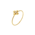 Goldener stapelbarer Kordelring mit polierter vierblättriger Blume und Kristalleinlage - Größe 6 / Vierblättriger Blumenstil (GJ749) / Gold