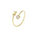Verstellbarer goldener Schleifenring mit funkelnden herzförmigen Zirkoniasteinen - Schleife-Herz-Stil (GJ752)