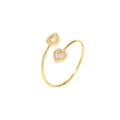 Verstellbarer goldener Ring mit zwei herzförmigen Zirkonia und elegantem Perlenrand - Doppelherz Offener Stil (GJ755)