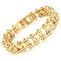 Poliertes goldenes Edelstahl-Fahrradkettenarmband für Herren mit Gliedern - Gold / Lang 21.5cm