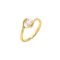 Gold plated S925 sterling silver ring with oval clear zircon in wavy textured design - US 6 / Oval Single Stone Wave Style (GJ729) / Gold