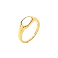 Irregular gold stainless steel ring featuring a white mother-of-pearl oval inlay - US 7 / Oval Mother Of Pearl Signet Style (GJ731) / Gold