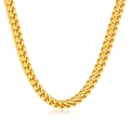 Mens thick Cuban link chain necklace in gold finish with reflective metallic luster - Gold Wheat Texture Style (2351-Necklace)