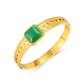 Vintage hollow gold stainless steel bangle featuring a square green cat eye stone inlay - Gold