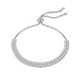 Élégant bracelet réglable double rangée de strass argentés avec chaîne box pour femme - Plaqué Argent