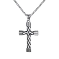 Hip hop style twisted rope cross necklace in stainless steel with vintage silver finish - Vintage Twisted Cross