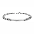 Polished stainless steel Cuban curb chain ID bracelet for men with engraving bar - Steel Color Female Style
