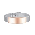 Bracelet en maille argentée avec plaque rectangulaire en or rose et boucle réglable - Or rose
