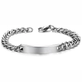 Minimalist silver stainless steel curb chain bracelet with blank rectangular engravable plate - Steel Color Male Style