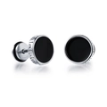 Pendientes de hombre en acero de titanio con incrustación negra y greca griega - Negro Plateado