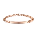 Polished rose gold stainless steel ID bracelet with flat cuban links and bar for engraving - Rose Gold Plated For Women
