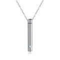 Polished stainless steel cylinder urn necklace with a sparkling cubic zirconia stone - Silver Necklace