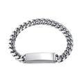 Polished silver stainless steel Cuban link bracelet with engravable blank ID tag - Men's Style (1402)