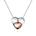 Collana a cuore in acciaio inossidabile argento e oro rosa con finitura lucida - Collana Doppio Cuore Argento e Oro Rosa