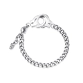 Silver stainless steel handcuff bracelet with Put Down Unlock engraving and Cuban chain - Women's Steel