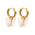 Close-up of golden butterfly drop earrings with iridescent shell texture finish - 18K Gold / White-Gold
