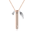 Collier urne cylindrique en or rose avec breloque aile d'ange et pendentif cristal - Collier Plaqué Or Rose Avec Aile Strass