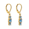 Detail of leverback earrings featuring three round light blue cubic zirconia in gold plating - 18K Gold / Light Blue