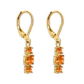 Elegant gold leverback earrings with three vertical round orange stones on white background - 18K Gold / Orange Red