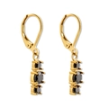 Elegante gouden lever-back oorbellen met drie verticale zwarte zirkonia stenen - 18K goud / Staalkleur