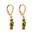 Elegante vergulde hangende oorbellen met drie verticaal geplaatste groene zirkonia - 18K goud / Groen