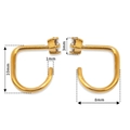 Detailed size specifications for gold U-shaped earrings with round-cut zircon stones - J-Shaped Geometric Style / Gold