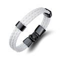 Bracciale multistrato in pelle intrecciata bianca con chiusura in metallo nero opaco da uomo - Pelle Bianca Chiusura Nera