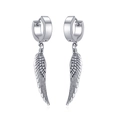 Unisex punk style stainless steel hoop earrings with detailed silver wing pendants - Silver Wing (737-Stainless Steel Post Alloy Pendant)