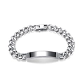 Polished silver stainless steel Cuban link bracelet with a curved rectangle plate - Steel Color Female Style