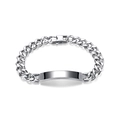 Polished silver stainless steel Cuban link bracelet with a blank ID nameplate - Steel Color Male Style