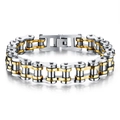 Edelstahlarmband im Industriedesign mit silber-goldenen Gliedern im Fahrradketten-Stil - Zweifarbig (Gold & Silber) / Lang 21.5cm