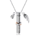 Cylindrical cremation urn necklace with Forever Together engraving and wing pendant - Necklace with Wing Rhinestone (1520-Steel Necklace+Wing Diamond)