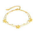 Zweilagiges Edelstahl-Fußkettchen mit hohlen Schmetterlingen und Goldperlen auf Weiß - Fußkettchen (173) / Gold