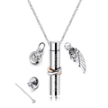 Silver cremation urn necklace set with Forever Together engraving and angel wing charm - Necklace with Wing Rhinestone and Funnel Tool