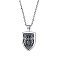Retro shield necklace for men in stainless steel featuring an archangel relief design - Single Pendant (No Chain)