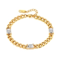 Gold-plated stainless steel chunky chain bracelet with three emerald-cut zircon stones - Bracelet / Gold