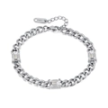Silver stainless steel Cuban chain bracelet with three rectangular zircons for women - Bracelet / Steel
