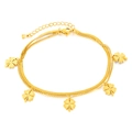Doppellagiges Gold-Fußkettchen aus Edelstahl mit fünf Kleeblatt-Anhängern und Schlangenkette - Stahl Fußkettchen (GZ194) / Gold