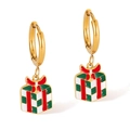Boucles d'oreilles boîte cadeau de Noël avec motif damier en émail rouge et vert - Style Boîte Cadeau à Damiers (GE1023)