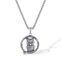 Vintage roestvrijstalen uil hanger ketting met fijne details op een witte achtergrond - Hanger Zonder Ketting (2458)