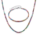 Sieradenset van regenboog hematiet kralen met roestvrijstalen ketting en armband - Iridiserende Kubus (GS1560+GX2419) / Ketting en Armband Set