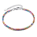 Regenboogkleurige hematiet kubus kraalarmband met roestvrijstalen karabijnsluiting en ketting - Iridiserende Kubus (GS1560) / Stalen Armband