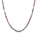 Regenboog hematiet ketting met kleurrijke kubusvormige kralen op witte basis - Iridiserende Kubus (GX2419) / Stalen Ketting